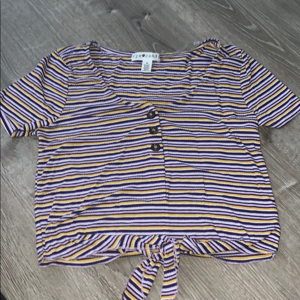 yellow purple and white striped crop top